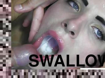 Eylas First Bukkake Facial Cum Swallow And She Does Great