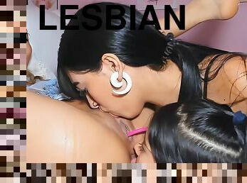 Latina Babe's Both Ass and Pussy Licked by Two Lesbians