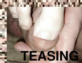 Teasing urethra with the tips of her unpedicured toenails