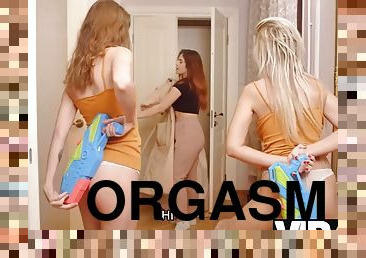 orgasmi, lesbo-lesbian, kiimainen, blondi, ruskeaverikkö