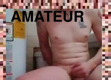 Twink rides 7" dildo in bathroom