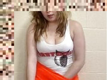18 years old chubby hooters girl masturbates secretly in her breakroom