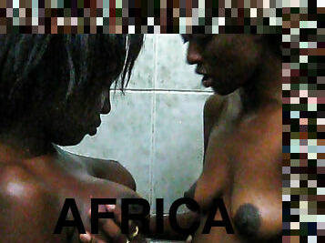 Romantic african couple lesbian shower makeout