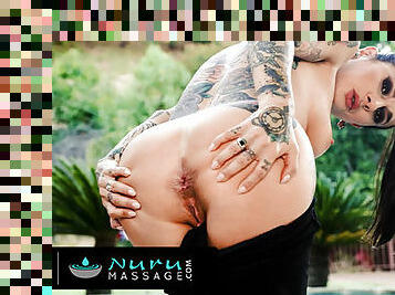 NURU MASSAGE - Goth Goddess Joanna Angel Tries NURU Massage With Her Stepbrother