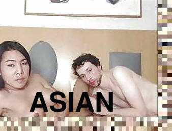 asiatisk, masturbation, shemale, amatör, avsugning, transa, par, sugande