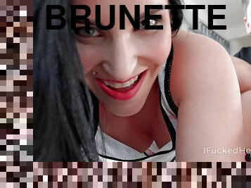 Dude turns on a camera to shoot a juicy brunette