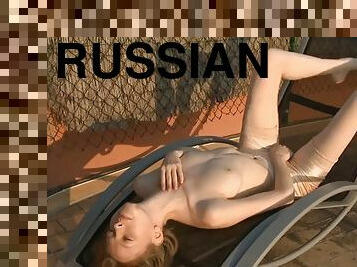 Russian Gloria licks her new sex tool, her puntang