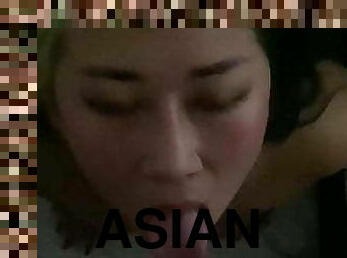Asian girlfriend cheating blowjob facial