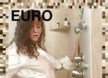 bañando, tetas-grandes, europeo, rubia, euro, ducha