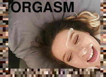 orgasme, cumshot, tenåring, svelging, gal, facial, cum, europeisk, datter, euro