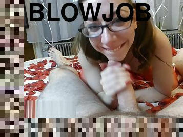 Romantic Valentine's Day Gagging, Crying Blowjob with Pigtails and Glasses