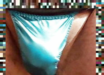 Playing With My Bulge In a Blue Satin Thong 