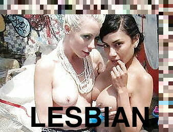 isot-tissit, julkinen, pillu-pussy, lesbo-lesbian, ranta, sormettaminen, blondi, luonnollinen