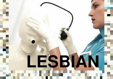 Lesbian nurse in latex catsuit