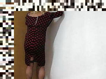 Trying my new black and red polka dots dress and new shoes.