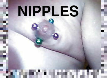 SISSY MAKE UP - CUM - EXTREME PIERCED  NIPPLES METAL BALLS