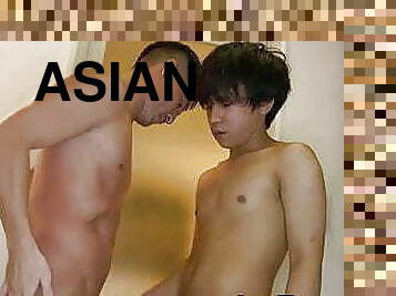 Wild Asian gay sucking big cock before pounding cute twink