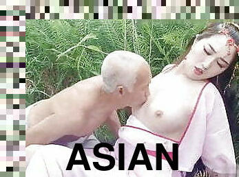 asia, tua, vagina-pussy, berciuman, lebih-tua, cina