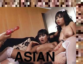 Asian lesbian trio shows off their skills