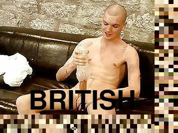 British twink Leigh jerking off before fucking fleshlight