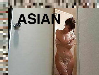 asiático, bañando, japonés, cámara, voyeur, webcam, mona, culazo, ducha, oculto