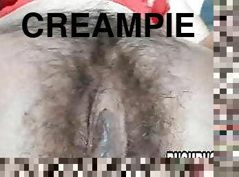 Cute blondie closeup creampie on natural hairy pussy