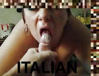 fusk, amatør, blowjob, stor-pikk, milf, mamma, svelging, cum, mor, italiensk