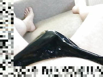 Shiny black pvc undies tiesing