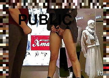 Horny at the mall?  Risky public handjob