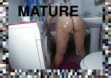 Big ass mature milf has anal sex in bathroom. Mom