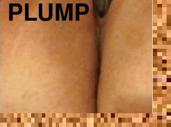 Moaning While Toying Shaved Plump Pussy