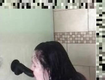 Bbw sucks and fucks toy in shower