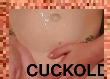 Releasing cuckold and letting him cum on me after bull leaves