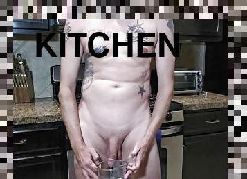 Nude pissing in the kitchen (lighting test)