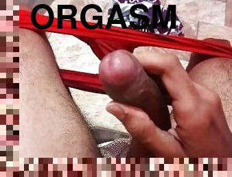 Masturbation: A sensual guy jerking off deliciously while being seen from above
