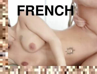 Pretty French girl with slim body and perfect tits seduces a guy into hot sex during massage