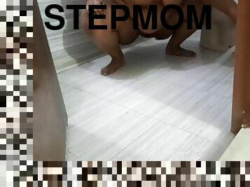 Stepmom pisses in bathroom before having sex with stepson