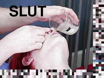 Bdsm slut snorting cum before facial