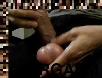Smeared with cream big penis with big balls at the end of the video a lot of cum ends with thick spe