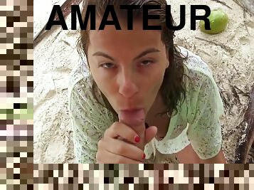 utomhus, amatör, avsugning, cumshot, gigantisk-kuk, milf, tysk, strand, pov, ansiktssprut