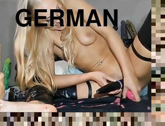 German blonde fucking her ass with big dildo