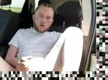 masturbation, public, voiture, pieds, attrapée, blanc, orteils