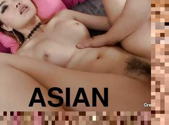 asiatisk, store-patter, gammel, blandede-racer, teenager, rolleudvælgelse, creampie, synsvinkel, thailænder, ung-18