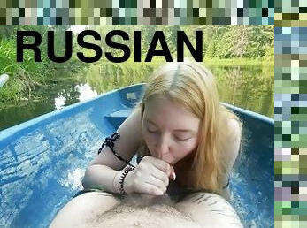 Russian girl gives blowjob in nature