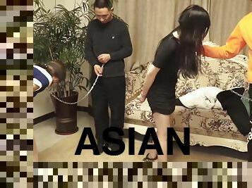 Asian Women Leashed And Blindfolded