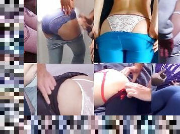 compilation, truser, cum, stram, jeans, lær