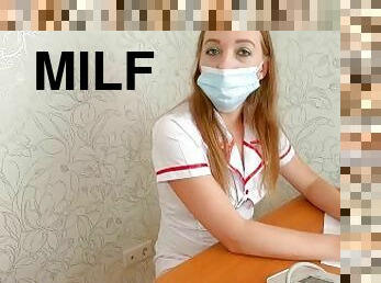 MILF Doctor tries to use an unconventional method of treatment - takes Cock in mouth and creampie