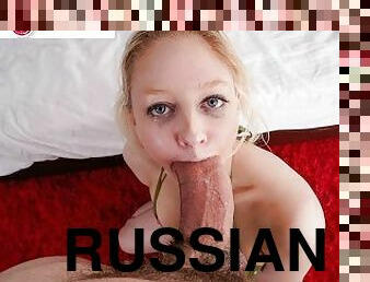 Petite Russian Babe's Super Messy Blowjob - Throated