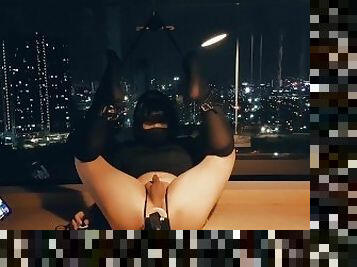 xdressvivi tight spread and dildo by the window [part 1]