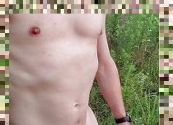 Teasing Mistress T's cock while on a hike in the woods.  Couldnt resist such a nice spot by the lake